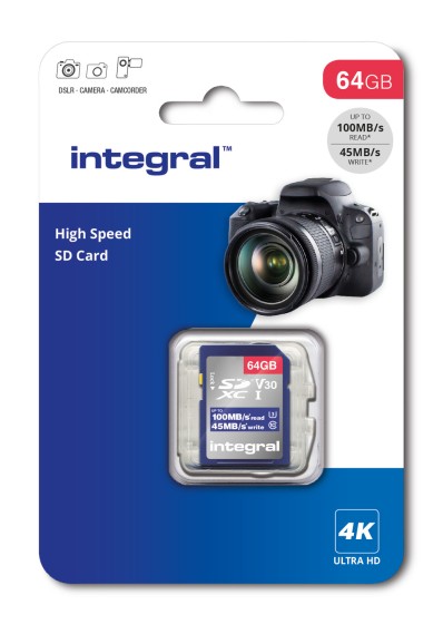 Integral - Carte mémoire flash - 64 Go - Video Class V30 / UHS-I U3 / Class10 - SDXC UHS-I