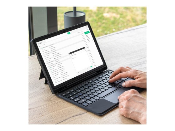 Mobilis C2 - Clavier et étui (étui de protection) - détachable - avec pavé tactile - sans fil - Bluetooth - AZERTY - Français noir étui