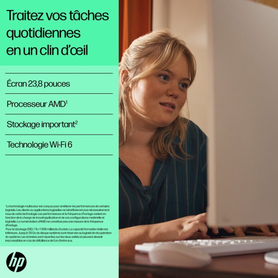 Tout-en-un - Ryzen 5 7520U / jusqu'à 4.3 GHz - RAM 16 Go - SSD 512 Go - NVMe - Radeon 610M - Gigabit Ethernet, Bluetooth 5.3, IEEE 802.11ax (Wi-Fi 6) LAN sans fil: - 802.11a/b/g/n/ac/ax, Bluetooth 5.3 - Win 11 Home - moniteur : LED 23.8" 1920 x 1080 (Full