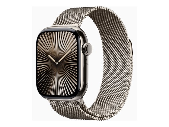 Apple Watch Series 10 (GPS + Cellular) - 42 mm - titanium naturel - montre intelligente avec boucle milanaise - maille en acier inox - naturel - taille du poignet : 130-180 mm - 64 Go - LTE, Wi-Fi 4, UWB, Bluetooth - 4G - 34.4 g