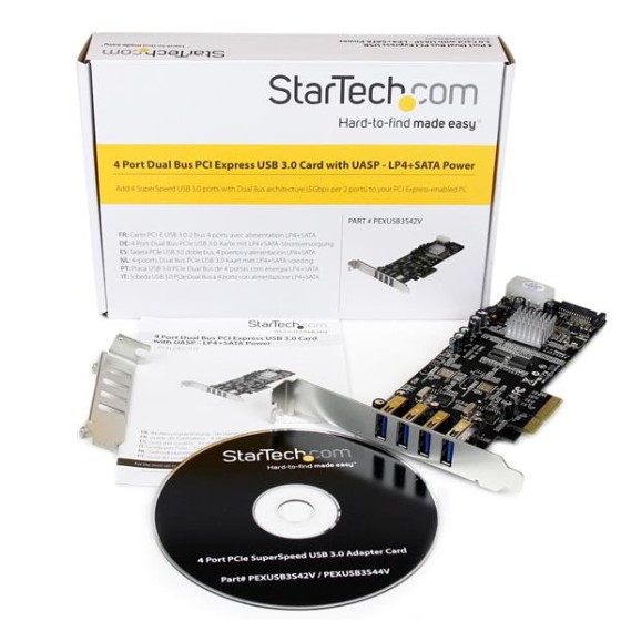 StarTech.com Carte contrôleur PCI Express à 4 ports USB 3.0 - 3 externes 1 interne - Adaptateur PCIe USB avec UASP - Adaptateur USB - PCIe 2.0 profil bas - USB 3.0 x 4 - pour P/N: CFASTRWU3, ST1030USBM, ST43004UA, ST4300MINI, TB31PCIEX16