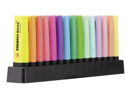 1 Lot de 15 Surligneurs STABILO Boss Original + support de bureau