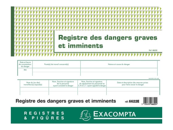 1 Registre des dangers graves et imminents - 24x32 cm - 20 pages