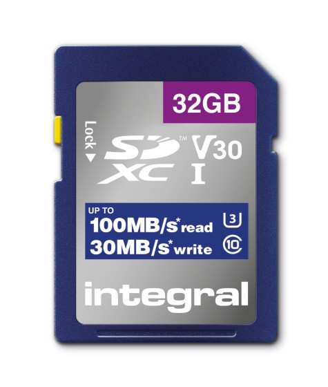 Integral - Carte mémoire flash - 32 Go - Video Class V30 / UHS-I U3 / Class10 - SDHC UHS-I