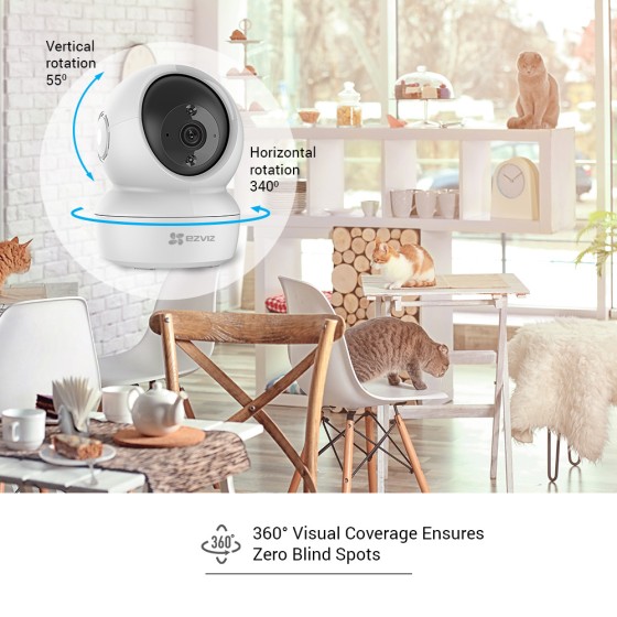 Lot de 6 Caméras Ezviz C6N" Caméra motorisée P&TFull HD 1080p / Wi-Fi 2.4 GhzDétection de mouvementAudio BidirectionnelSuivi de mouvementVision nocturne jusqu'à 10 mètres / Angle de vue : 90°Emplacement carte Micro SD jusqu'à 128Go "