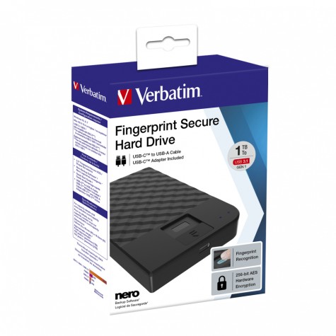 Verbatim Disque dur portable sécurisé à reconnaissance d'empreinte digitale 1 To