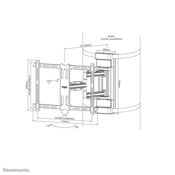 NEOMOUNTS WL40S-910BL16 Support de pilier pour écran 40-70p - orientable - diam. 25-100 cm