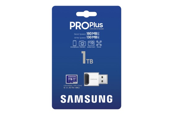 SAMSUNG PRO Plus microSDXC 1To +USB reader UHS-I U3 Full HD & 4K UHD up to 180Mo/s read up to 130Mo/s write memory card 2024