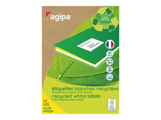 1 Boite de 100 Planches d'étiquettes laser 100% recyclées 199,6 x 289,1 mm 100 étiq