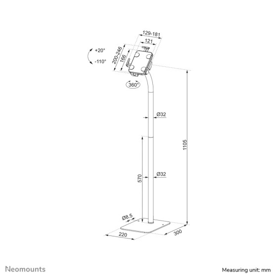 NEOMOUNTS FL15-625BL1 Support tablette au sol 7.9-11p - verrouillable - universel