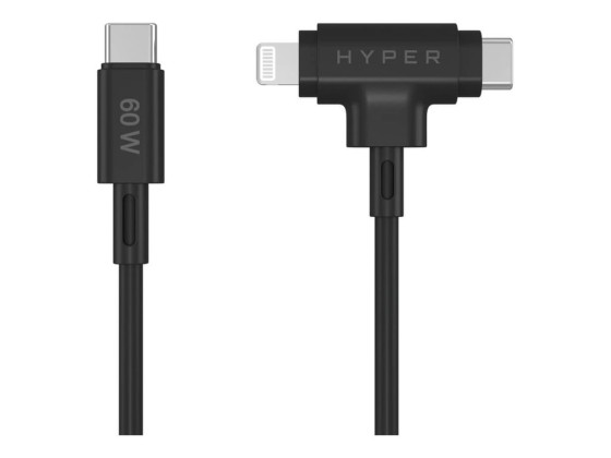 TARGUS Hyper HyperJuice Silicone USB-C to USB-C and Lightning Hybrid 60W Cable - Black