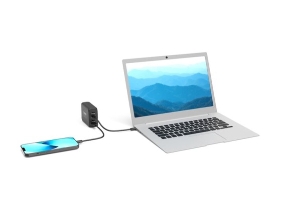 PORT Connect - Adaptateur secteur - GaN - 130 Watt - 5 A - PD, QC 3.0 - 4 connecteurs de sortie (USB type A, 3 x USB-C) - sur le câble : USB-C - Europe
