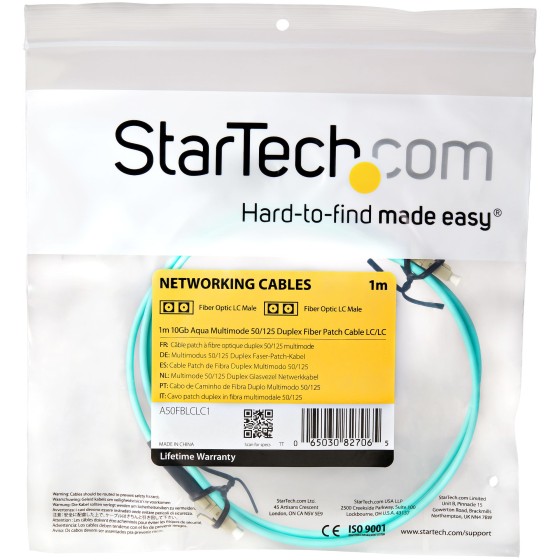 StarTech.com Câble Fibre Optique Multimode de 1m LC/UPC vers LC/UPC OM3 - Cordon de raccordement - LC multi-mode (M) pour LC multi-mode (M) - 1 m - fibre optique - duplex - 50 / 125 microns - turquoise - pour P/N: J9152AST, MASFP10GBSR, SFP10GBLRMST, SFP1