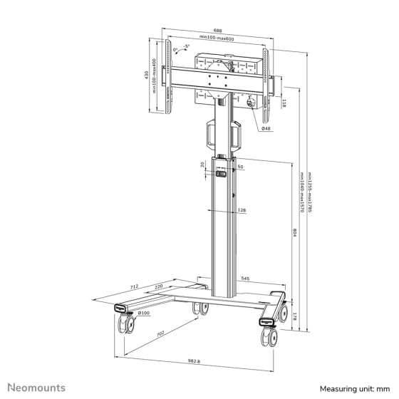 NEOMOUNTS FL50S-825BL1 Support au sol mobile pour écran 37-75p - TÜV