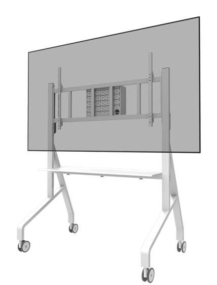 NEOMOUNTS FL50-575WH1 Support au sol mobile pour écran 65-110p - étagère multimédia incluse - installation rapide - TÜV