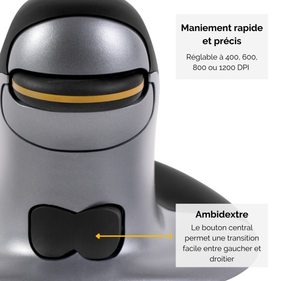 FELLOWES SOURIS VERTICALE AMBIDEXTRE PENGUIN SANS FIL - PETIT