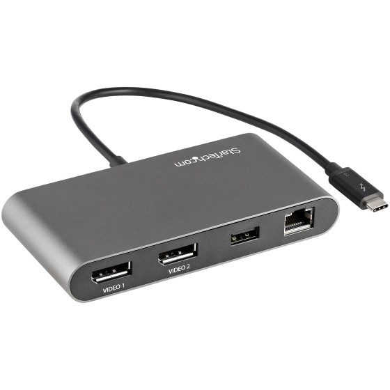 StarTech.com Mini Dock Thunderbolt 3 - Station d'Accueil TB3 à Double Écran - DisplayPort 4K 60Hz - 1x USB-A (3.2) & GbE - Câble 28cm - Adaptateur Multiport pour PC Portable - Mac/Windows (TB3DKM2DPL) - Station d'accueil - Thunderbolt 3 - 2 x DP - 1GbE