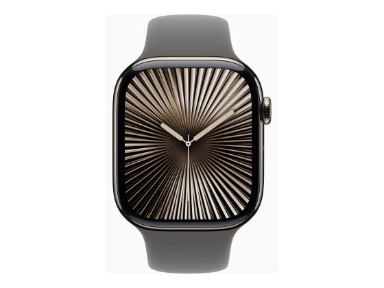 Apple Watch Series 10 (GPS + Cellular) - 46 mm - titanium naturel - montre intelligente avec bande sport - fluoroélastomère - gris acier - taille du bracelet : S/M - 64 Go - LTE, Wi-Fi 4, UWB, Bluetooth - 4G - 41.7 g