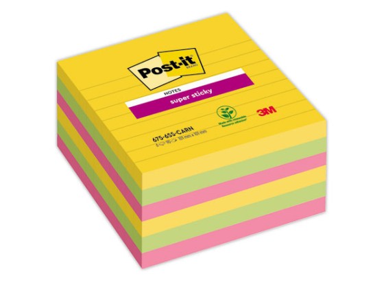 1 Lot de 6 Blocs lignés Super Sticky 10,x10,1cm assortis