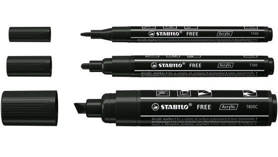 STABILO FREE Acrylic marqueur 3 pièce(s) Noir