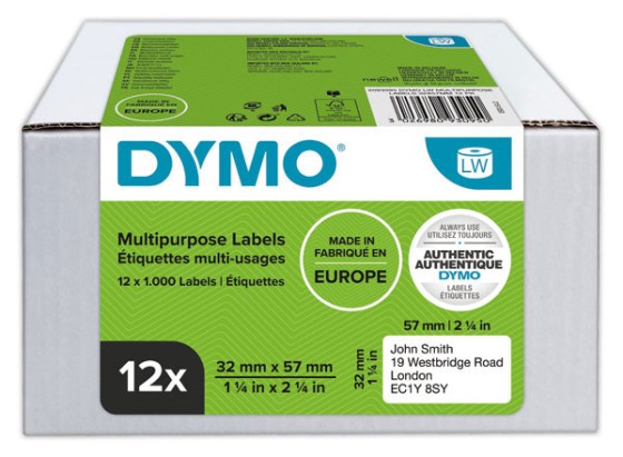 1 Boite de 12 Rouleaux de 1000 étiquettes multi-usages 57X32mm pour DYMO Label Write