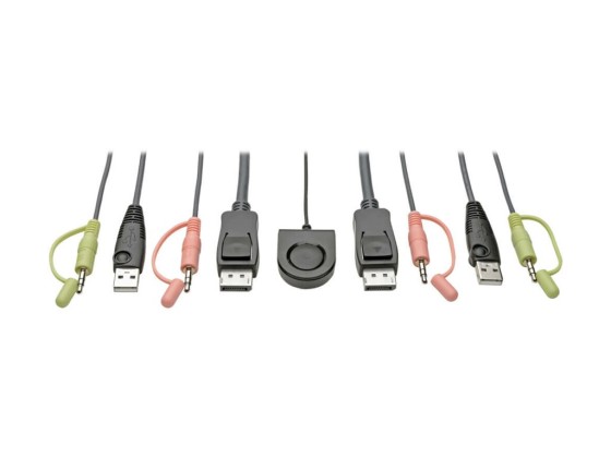 EATON TRIPPLITE Commutateur KVM 2 ports DisplayPort 1.1/USB avec audio/vidéo câbles intégrés partage de périphériques USB