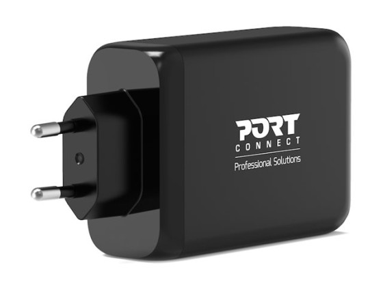 PORT Connect - Adaptateur secteur - GaN - 130 Watt - 5 A - PD, QC 3.0 - 4 connecteurs de sortie (USB type A, 3 x USB-C) - sur le câble : USB-C - Europe