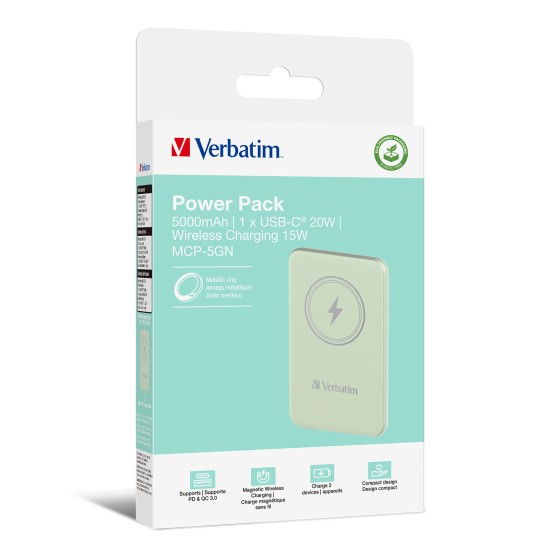 Verbatim Charge 'n' Go Lithium Polymère (LiPo) 5000 mAh Recharge sans fil Vert