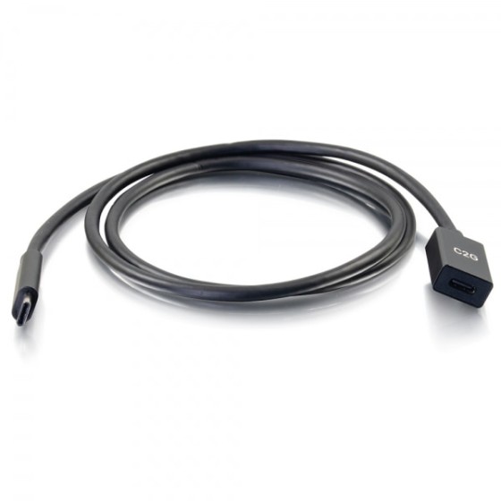 C2G 3ft USB-C to C 3.1 (Gen 2) Male to Female Extension Cable (10Gbps) - Câble d'extension USB - 24 pin USB-C (M) pour 24 pin USB-C (F) - USB 3.1 Gen 2 / Thunderbolt 3 - 3 A - 90 cm - moulé - noir