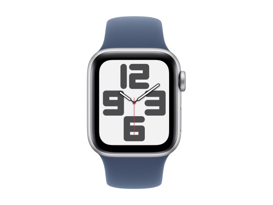 Apple Watch SE (GPS) - 2e génération - 40 mm - aluminium argenté - montre intelligente avec bande sport - fluoroélastomère - denim - taille du bracelet : M/L - 32 Go - Wi-Fi 4, Bluetooth - 26.4 g