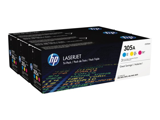 HP 305A 3-pack Cyan/Magenta/Yellow Original LaserJet Toner Cartridges