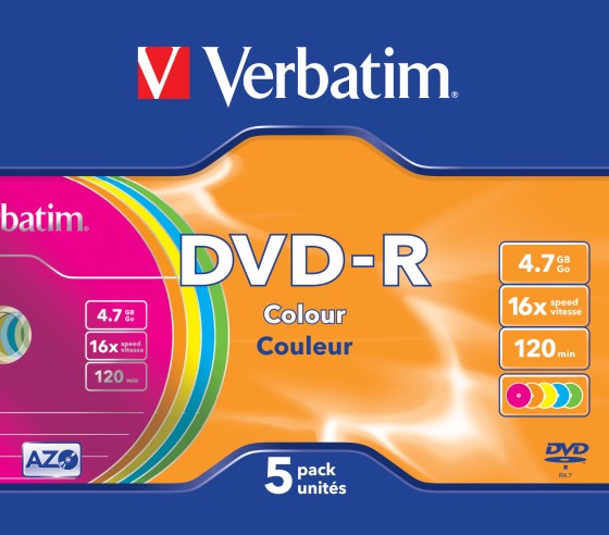 DVD-R/4.7GB 16xspd Colour 5pk SlimCase