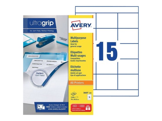 1 Boite de 100 Planches d'étiquettes 70x50,8 mm 1500étiq/boîte