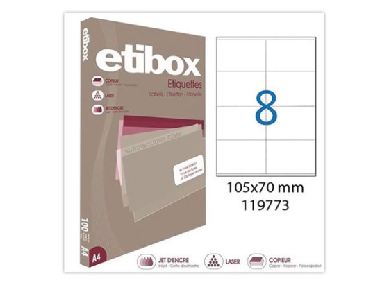 1 Boite de 100 Étiquettes ETIBOX coins droits 105X70 mm 800 étiq/boît