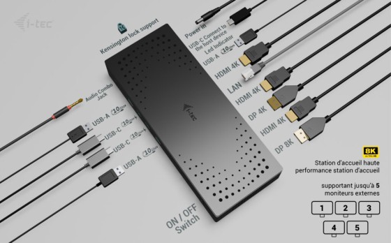 I-TEC Universal 5x 4K Display DS 5x 4K 2x DP 3x HDMI 1x 2.5GLAN 2x USB-C Gen.2 3x USB 3.2 Gen.2 1x Audio/Mic Jack PD 100W KL