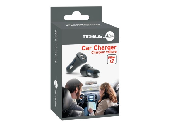 Car Charger 2 USB 12-24V-out 5.0V - 1x1A - 1x2.1A