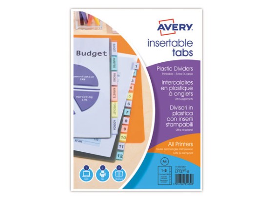 1 Jeu d'intercalaires AVERY en polypropylène pour format A4 - 8 touches