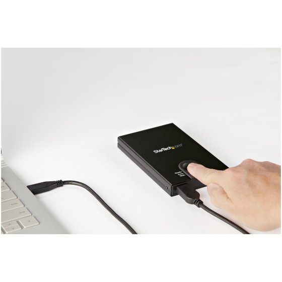 StarTech.com Boîtier de disque dur SATA de 2,5" crypté - Accès par empreinte digitale - Boitier externe - 2.5" - SATA 6Gb/s - USB 3.0 - noir - Conformité TAA