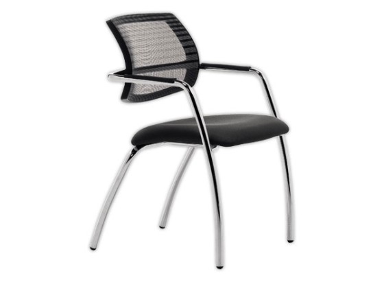1 Lot de 2 Sièges visiteurs tissu noir 4 pieds acier chromés