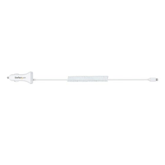 StarTech.com Chargeur Voiture Lightning avec Câble Spiralé de 1m - Blanc - Adaptateur d'alimentation pour voiture - 12 Watt - 4.2 A - 2 connecteurs de sortie (USB, Lightning) - blanc