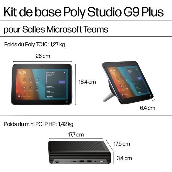 HP Poly Studio Base Kit G9 Plus for Microsoft Teams HP Mini IP PC w/TC10 EMEA - Euro plug