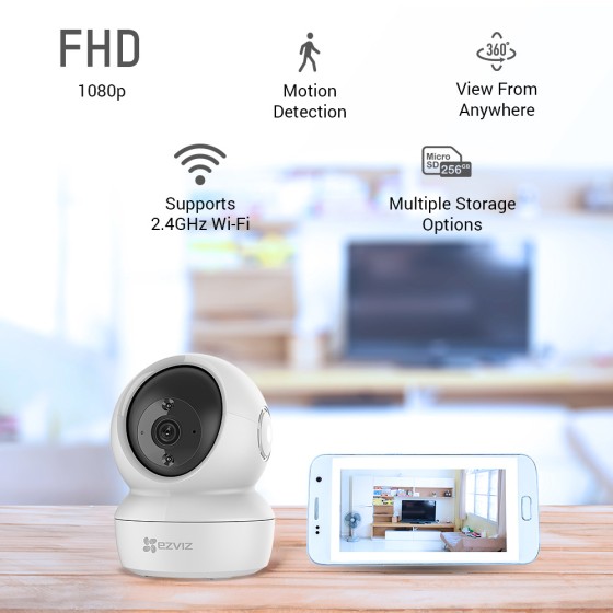 Lot de 6 Caméras Ezviz C6N" Caméra motorisée P&TFull HD 1080p / Wi-Fi 2.4 GhzDétection de mouvementAudio BidirectionnelSuivi de mouvementVision nocturne jusqu'à 10 mètres / Angle de vue : 90°Emplacement carte Micro SD jusqu'à 128Go "