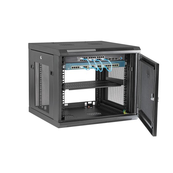 StarTech.com "9U Wall Mount Server Rack Cabinet - 4-Post Adjustable Depth (2"" to 19"") Network Equipment Enclosure with Cable Management (RK920WALM)" - Armoire de rack - montable sur mur - noir - 9U