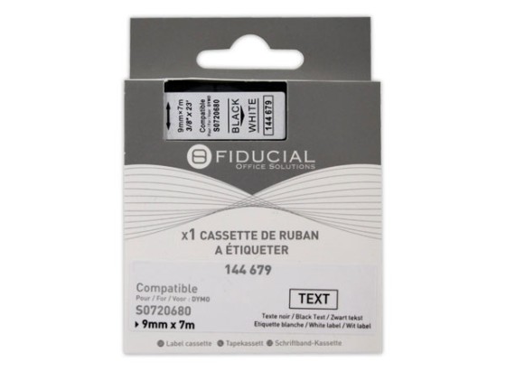 1 Ruban K7 pour titreuse  DYMO S0720680 9mm impression Noir sur Blanc