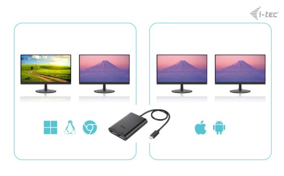 I-TEC USB-C Dual 4K/60Hz single 8K/30Hz DP Video Adapter 2x DP Port