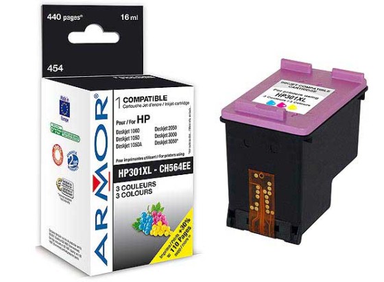 1 Cartouche d'encre ARMOR 3 couleurs compatible HP 301XL