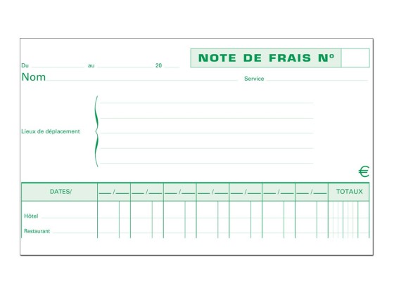 1 Manifold autocopiant imprimé Notes de frais A4- Foliotage 50/2