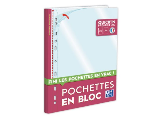 1 Lot de 40 Pochettes perforées Oxford Qkin bloc A4