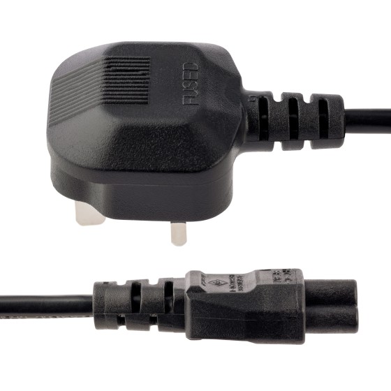 StarTech.com Cordon d'alimentation en trèfle BS1363 vers IEC 320 C5 2m pour PC portable - Câble secteur tripolaire GB vers C5 - M/F Noir - Câble d'alimentation - IEC 60320 C5 pour BS 1363 (M) - CA 250 V - 2 m - moulé - noir