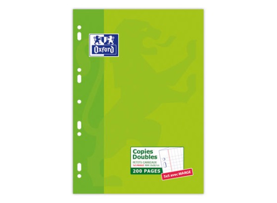 1 Etui de 50 Copies doubles Oxford, avec marge, A4,perforé, 5x5, 90g, 200 p.